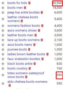 boots search volume