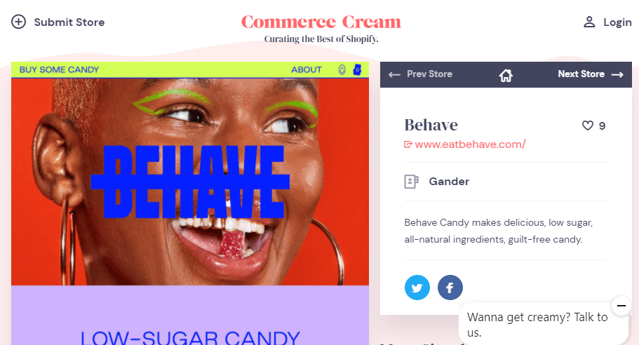 commerce cream website example